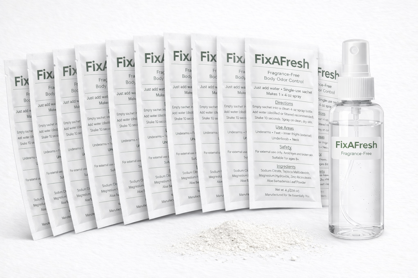FixAFresh™ Travel Body Care Kit – 3 Sachets + Refillable Spray Bottle